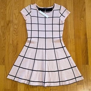 NWT My Michelle Girls Sweater Skater Dress, Size Large, Soft Pink and Black